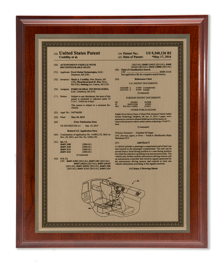 Allegiant Series Patent Plaque Solid Cherry Gold
