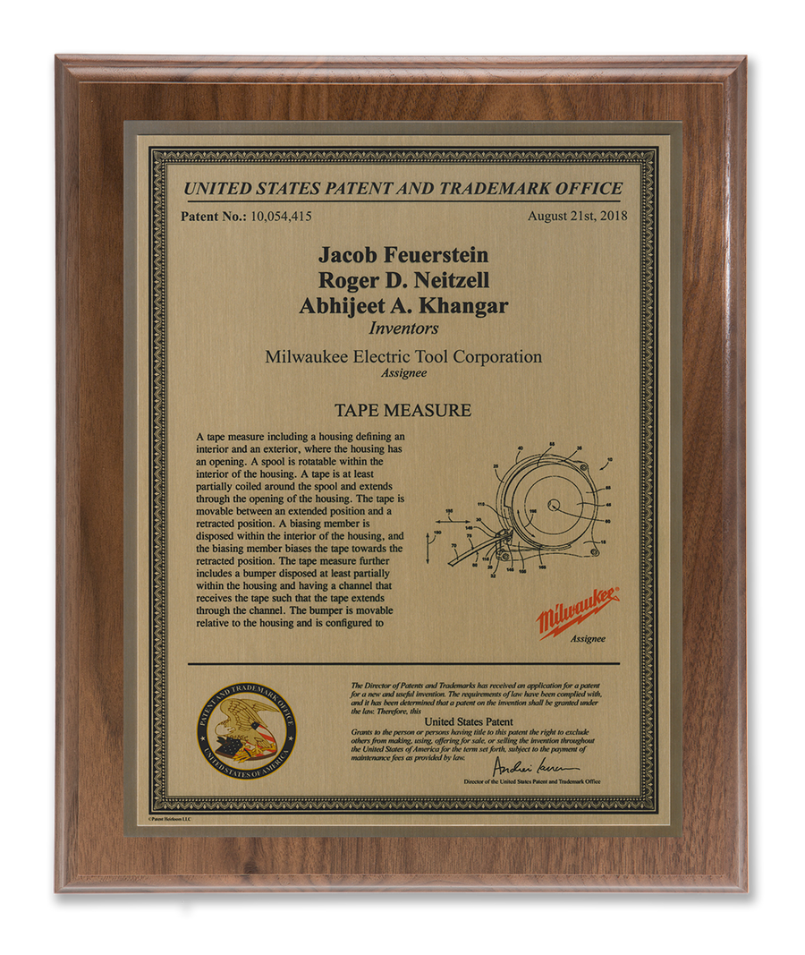 Washington Series Patent Plaque Solid Walnut Gold