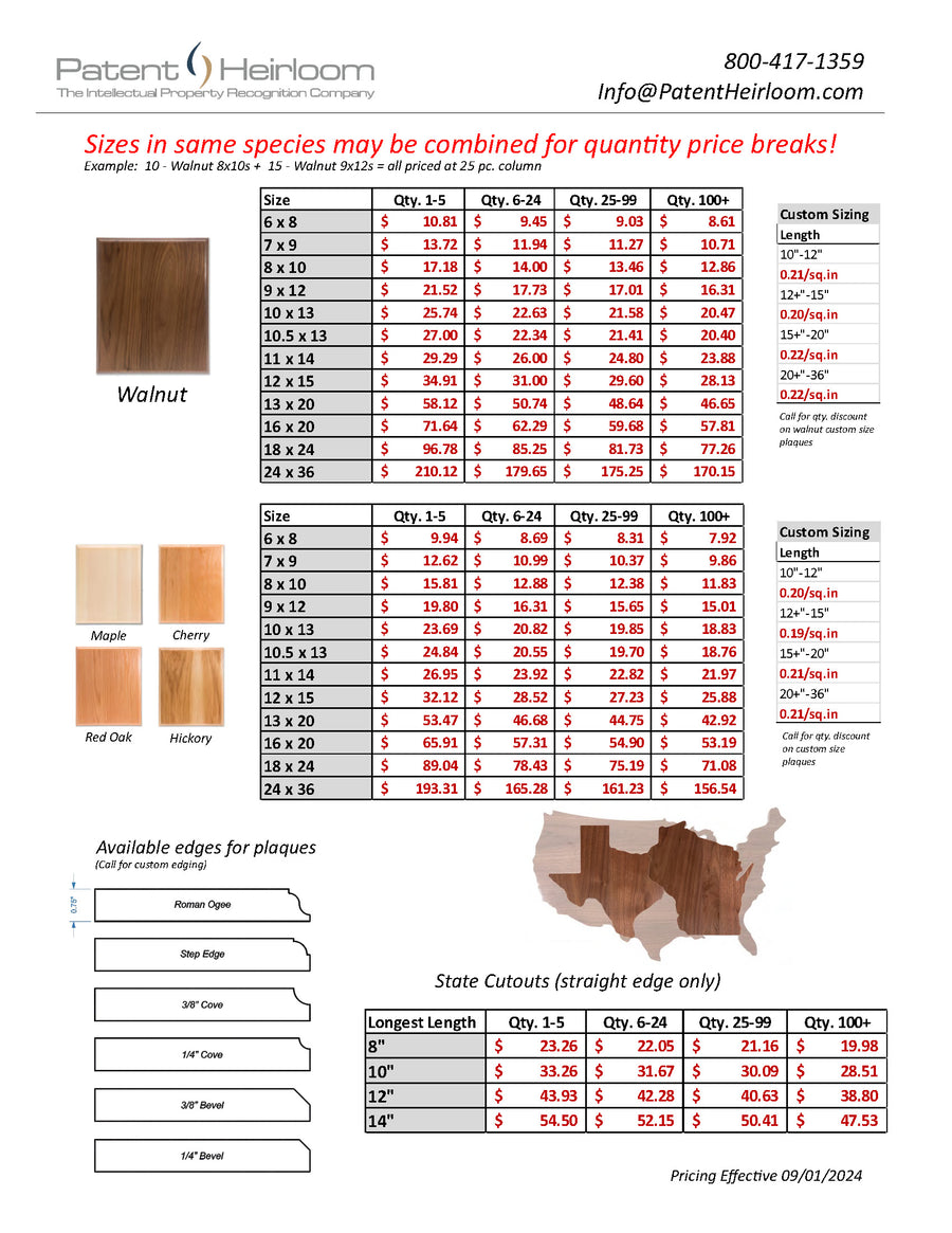 Standard Sizes - Premium Quality Solid Hardwood Blank Plaques