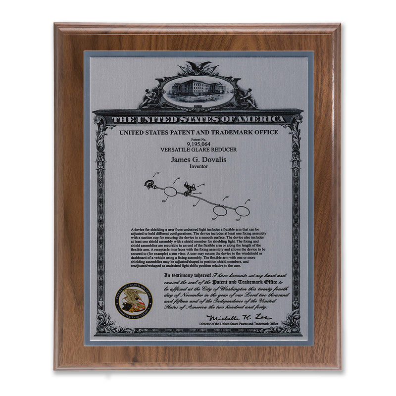 Heritage Series walnut patent plaque with silver metal plate