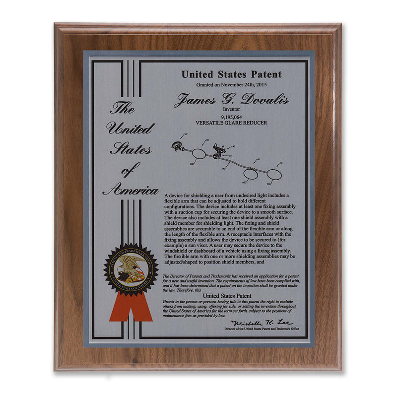 Liberty Series walnut patent plaque with silver metal plate
