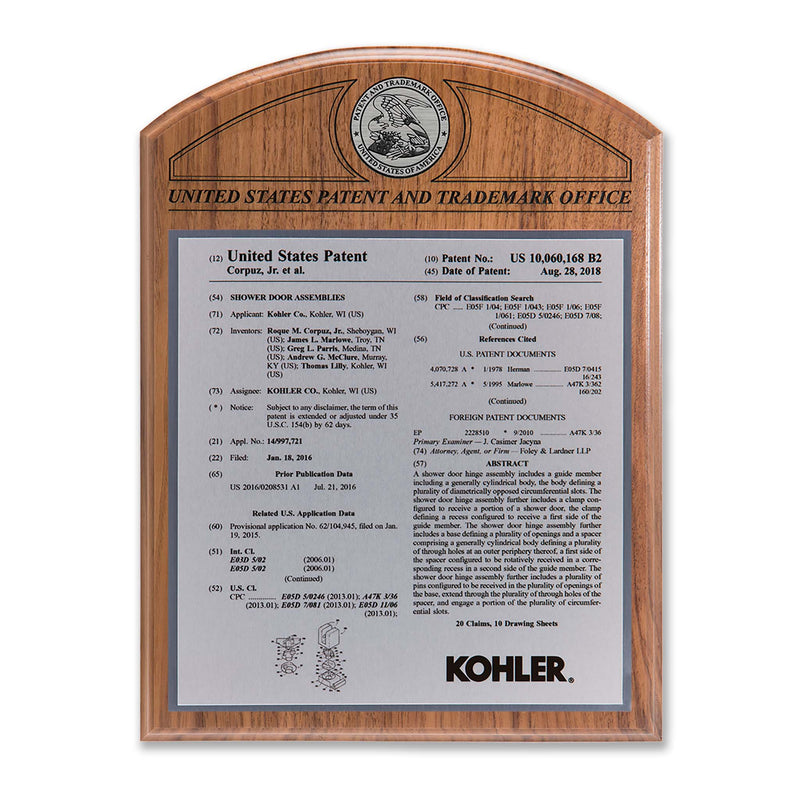 Rotunda Series walnut patent plaque with silver metal plate