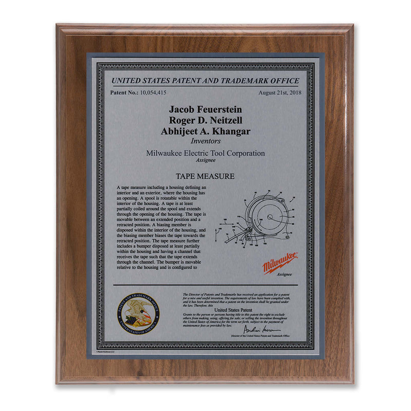 Washington Series walnut patent plaque with silver metal plate