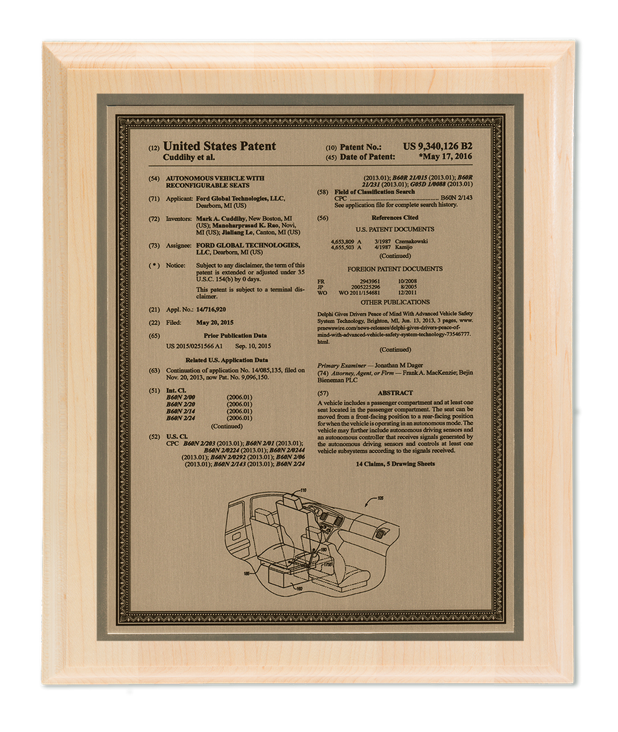 Allegiant Series Patent Plaque Solid Maple Gold