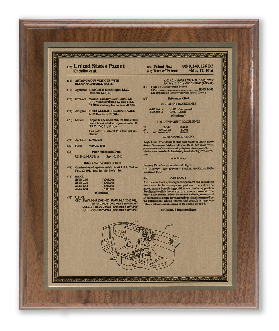 Allegiant Series Patent Plaque Solid Walnut Gold