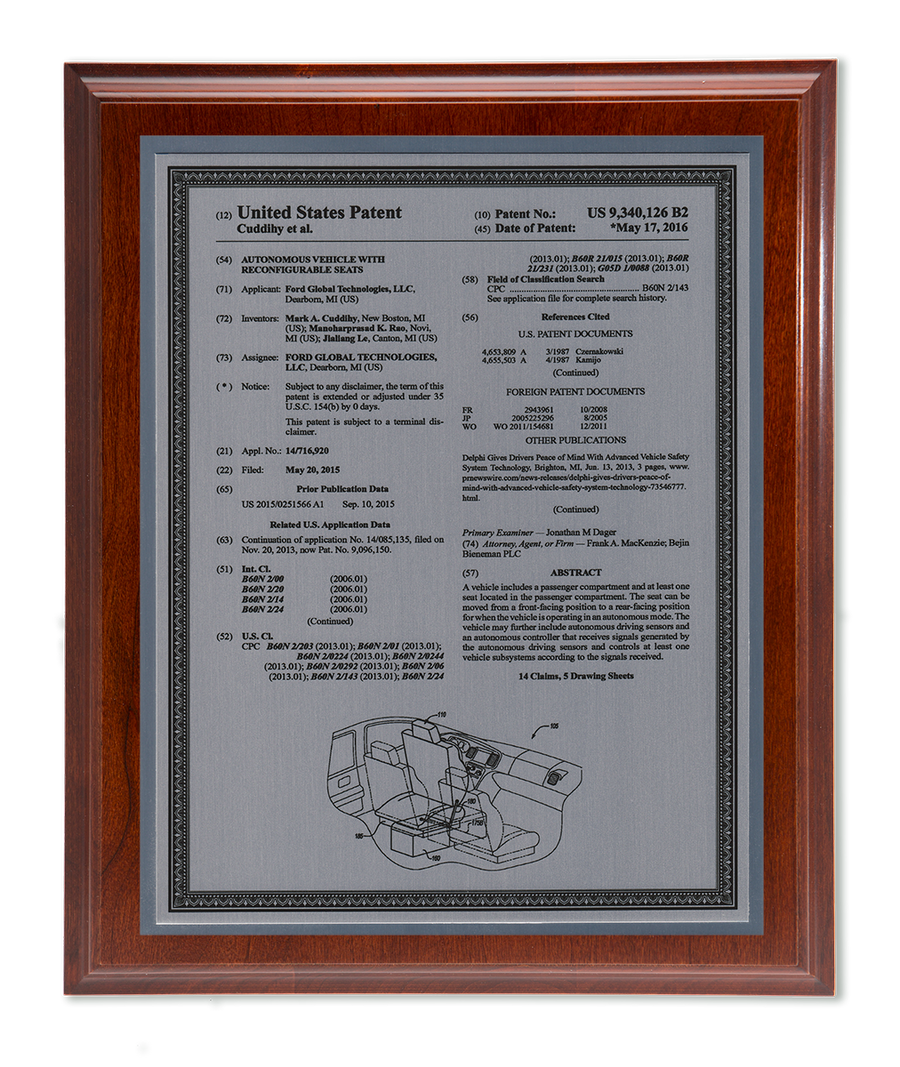 Allegiant Series Patent Plaque Solid Cherry Silver