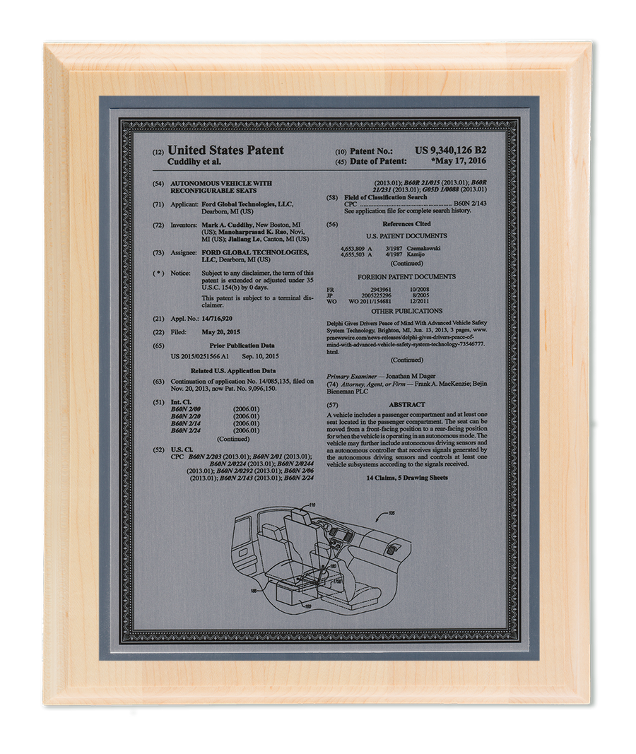 Allegiant Series Patent Plaque Solid Maple Silver