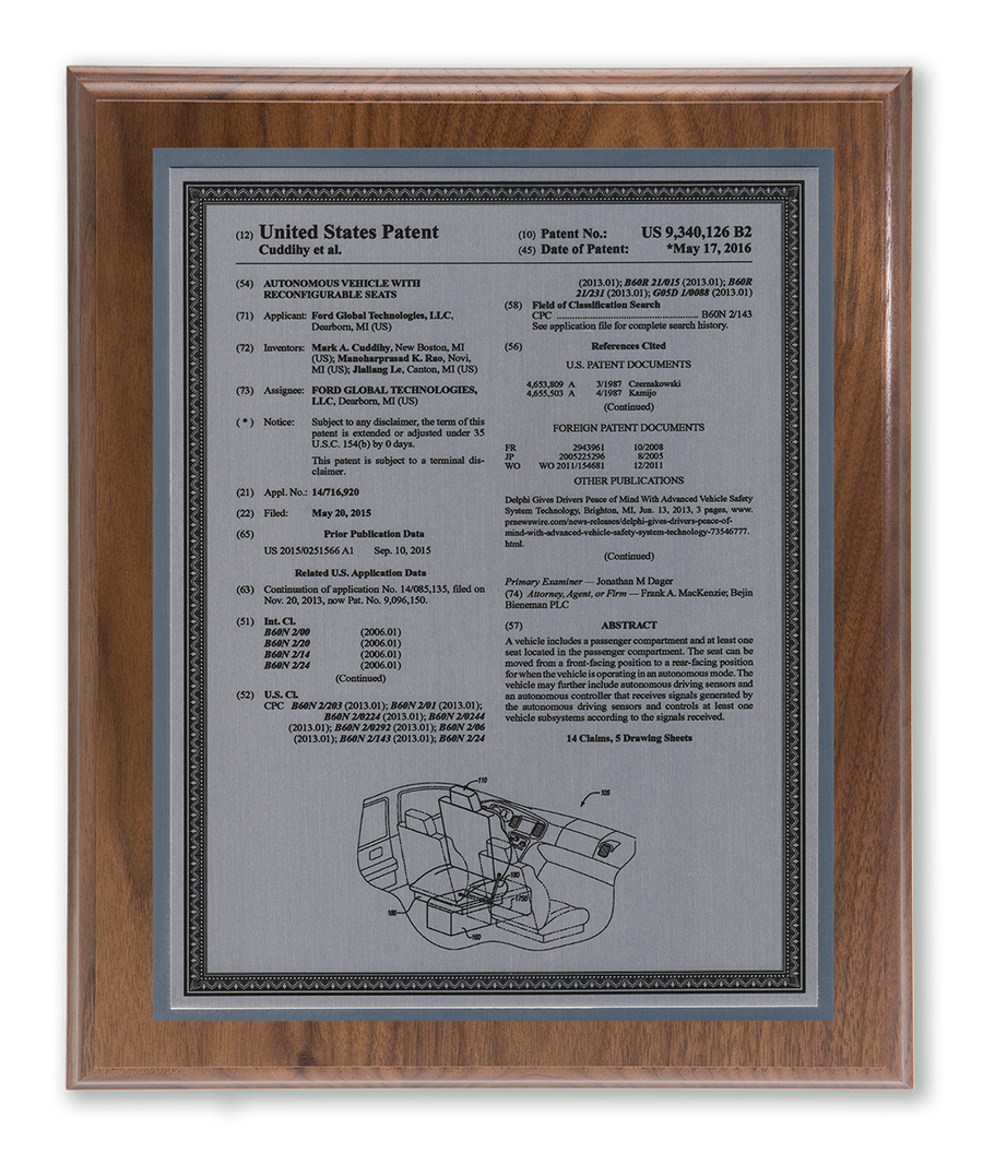 Allegiant Series Patent Plaque Solid Walnut Silver