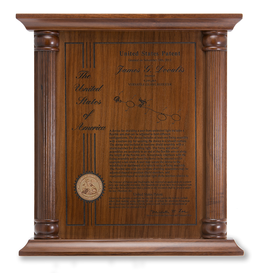 Pillar Series Patent Plaque Solid Walnut Laser Engraved Front View