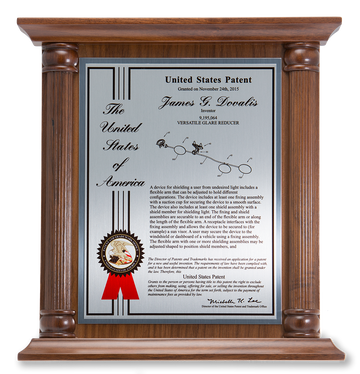 Pillar Series Patent Plaque Solid Walnut Silver Front View