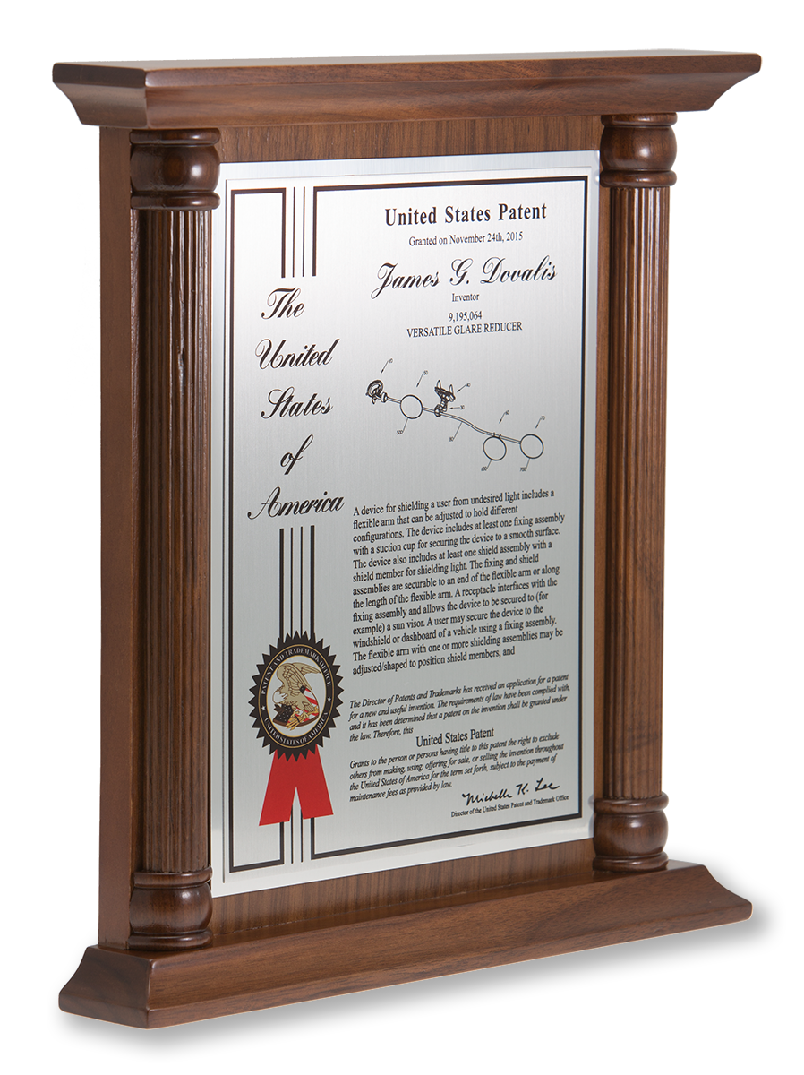 Pillar Series Patent Plaque Solid Walnut Silver Side View