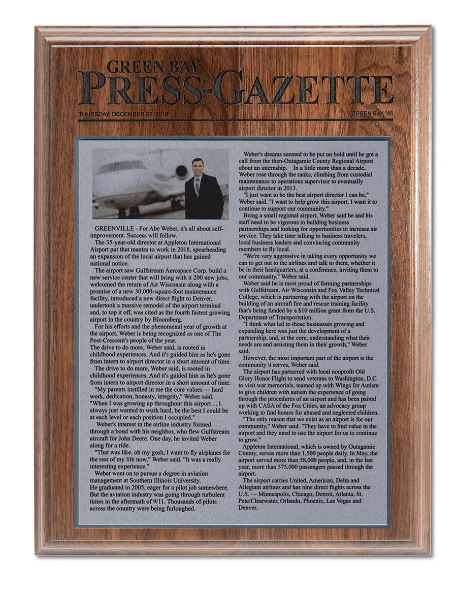 Newspaper Article Plaque - The Gazette Series Walnut